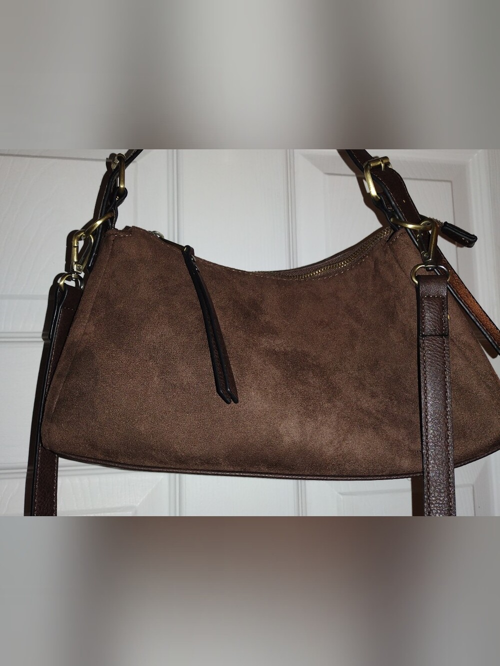 Classic Brown Suede Shoulder Bag with Gold Hardware